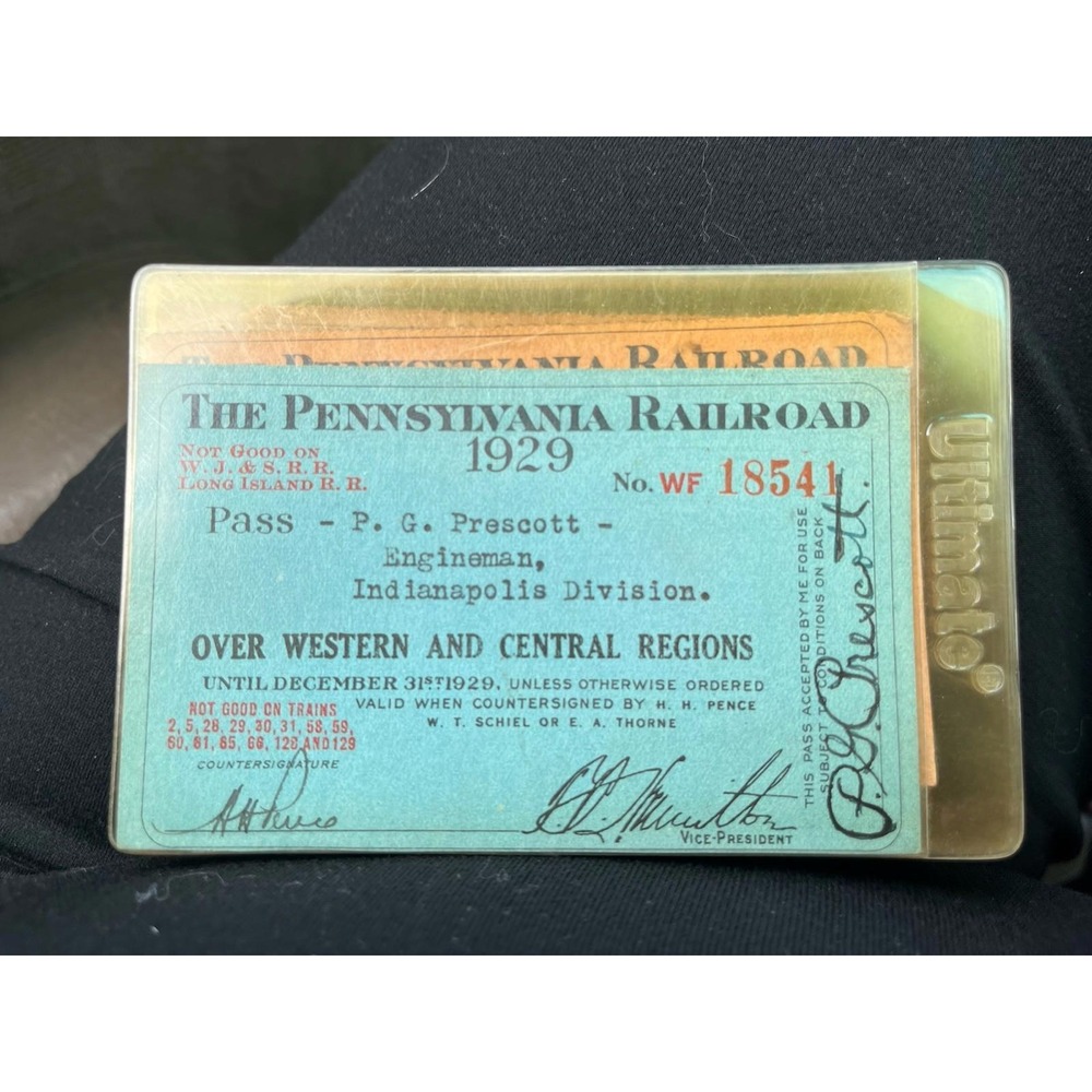 1929 Pennsylvania Railroad Pass Signed By Engineman, Indianapolis Division